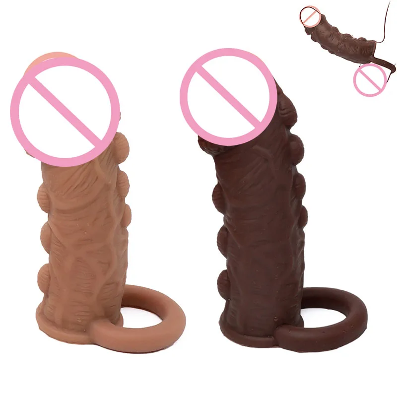 Thick Condoms For Men Dildo Extender Reusable Penis Sleeve Intimate Goods Penis Enlargement Rings Cock Massager