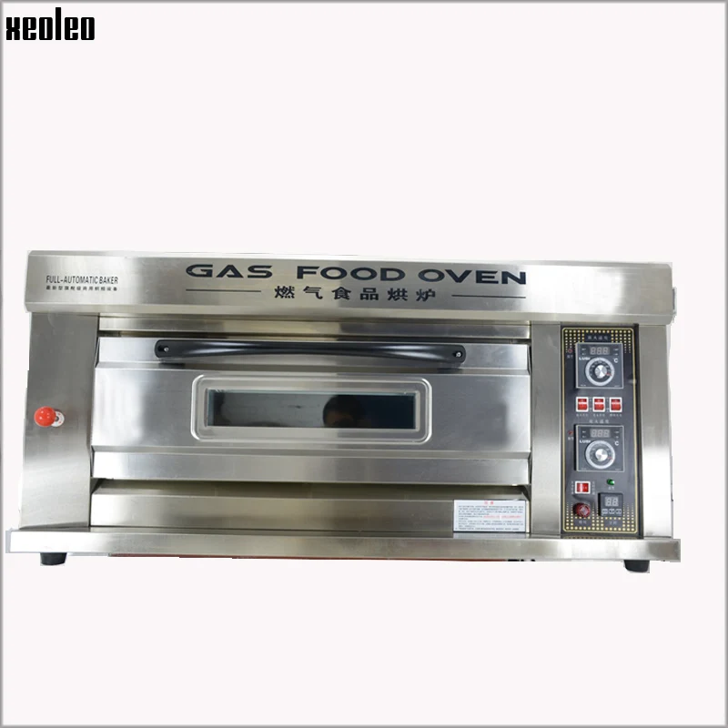 XEOLEO Commercial Gas Oven Bread Baking Machine Stainless Steel 1Layer 2 Plates Bakery Equipment with Digital Timer Cookie/Food