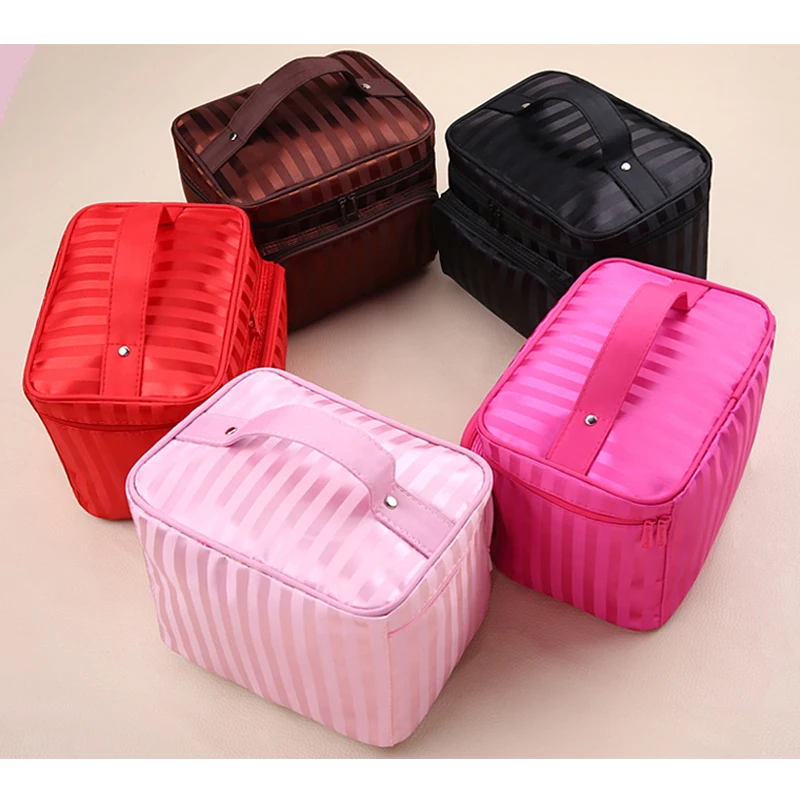 lattice Big Cosmetic Bag Women Stripe Waterproof Professional Toiletry Kit Wash Necessaire Travel Organizer Make up Box SZL61