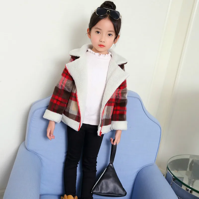 

Girls Short Velvet Woolen Coat Foreign Trade Baby Kids Casual Wool & Blends Outerwear Plaid Primary School Princess Jacket X239