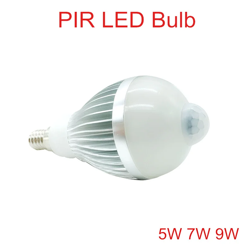 5W 7W 9W PIR LED Bulb AC110V-240 E14 Motion Sensor LED Outdoor light Warm White/Cold Whtie PIR LED Bulb lamps lights