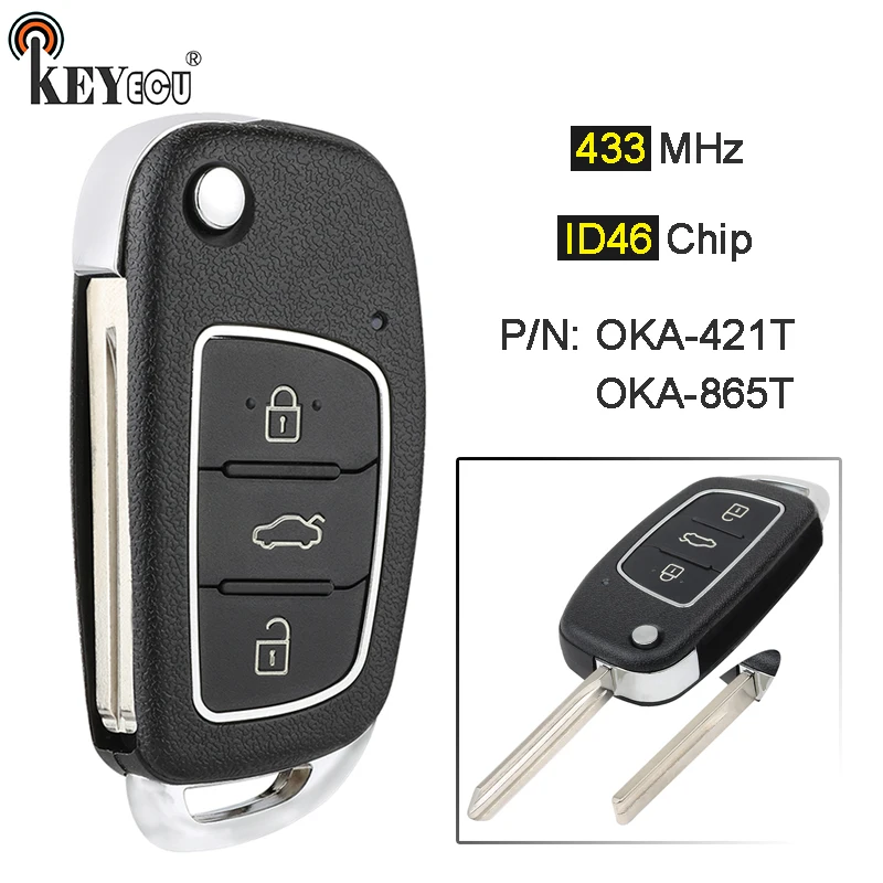 

KEYECU 433MHz ID46 Chip P/N: OKA-421T / OKA-865T Replacement 3 Button Remote Car Key Fob for Hyundai Mistra Elantra