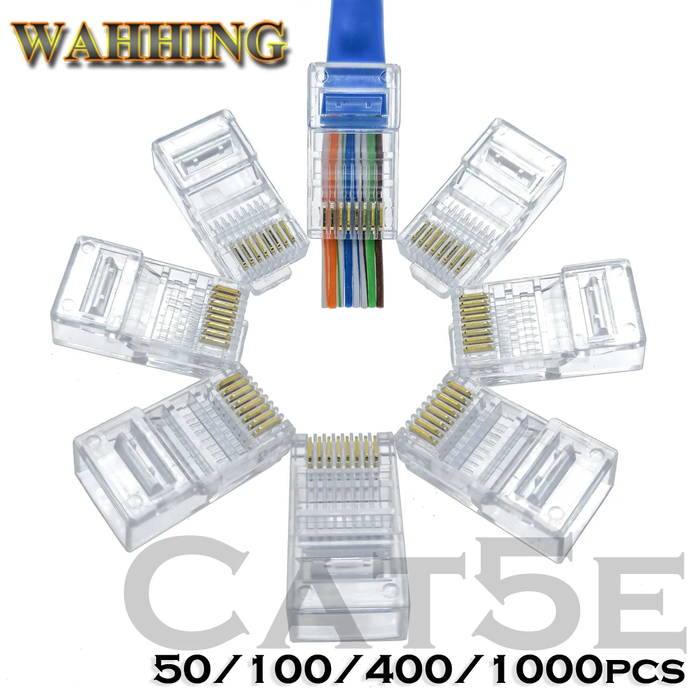 50/100pcs Rj45 Connector Cat5 Cat5e network connector 8P8C unshielded modular rj45 plug utp terminals have hole HY1538