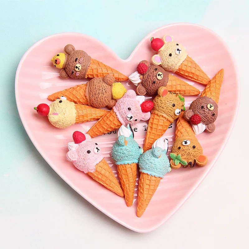 5 pz/lotto In Miniatura Carino Ice-cream Cone forma di orso di Ghiaccio-crema per blyth ob11 bjd Dollhouse Decorazione Finta giocattoli Cucina giocattolo