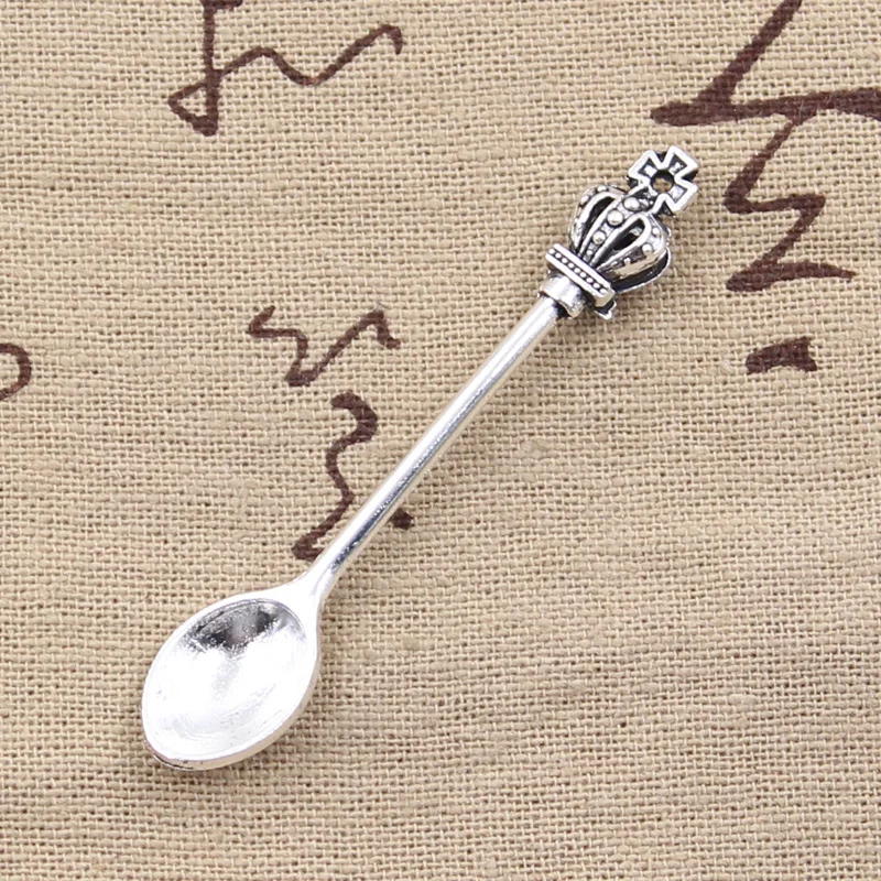 8pcs Charms Kitchen Spoon Crown 57x9mm Antique Making Pendant fit,Vintage Tibetan Bronze Silver color,DIY Handmade Jewelry