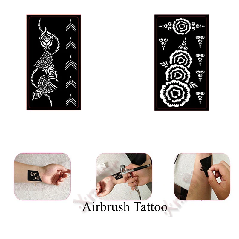 6PCS Self-Adhesive Reusable Henna Tattoo Stencil Set Mehndi Aribrush Templates for Women Girl Body Paint Indian Tattoo Stickers