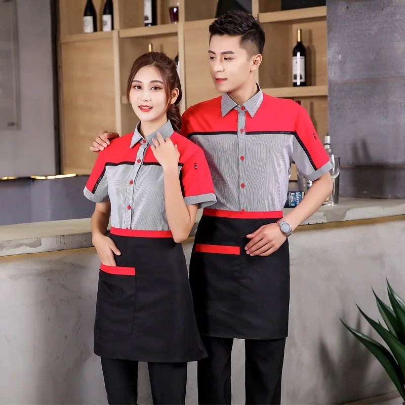 Uniforme de serveuse pour aliments et boissons, combinaison à manches courtes, uniforme d'été pour Restaurant, thé au lait, restauration, veste de travail, H2329