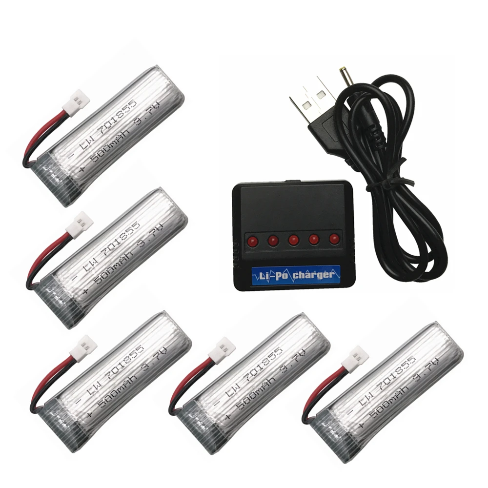 3.7v 500mAh 701855 Lipo Battery for Eachine E50 E50S T37 H37 ELFIE Drone RC Helicopter Li-Battery+5in1 Charger Set