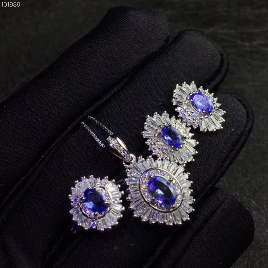 Columbia natural tanzanite set ring earrings necklace fashionable with new design quality 925 Silver