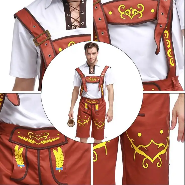 2019 wysokiej jakości kostium Oktoberfest Lederhosen bawarski Oktoberfest niemiecki festiwal piwo Cospaly Halloween dla mężczyzn odzież