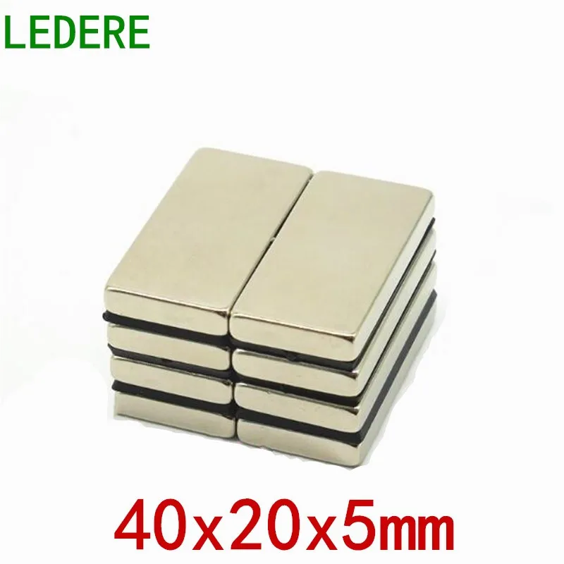 LEDERE1/5pcs 40mm x 20mm x 5mm Super Strong Neodymium magnet Rare Earth N35 Magnet 40*20*5 Nickel magne 40x20x5 NEW magnet metal