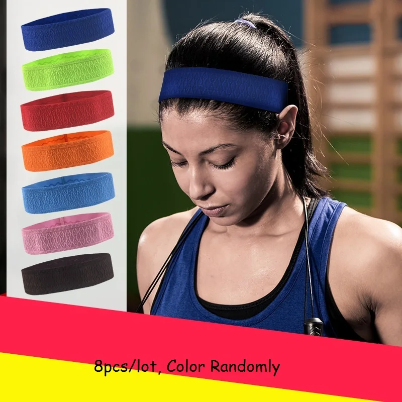 8Pcs/Lot New Popular Women Men Sport Sweatband Headband Hair Band Yoga Band Stretchy Sweatbands Fitness Headband Cycling Running