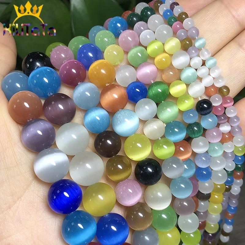 AAA Multicolor Cat Eye Beads High Quality Smooth Round Loose Beads For Jewelry Making Opal Stone Diy Charm Bracelets 4/6/8/10/12