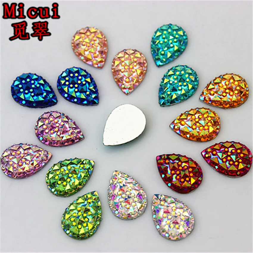 Micui 100PCS 10*14mm AB Color Drop Resin Rhinestones Crystal Flatback Beads Scrapbooking Crafts Clothing Accessories MC610