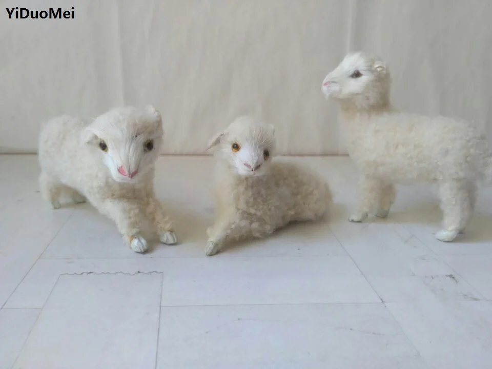 artificial sheep model plastic& furs about 9-12cm sheep goats one lot/3 pcs handicraft prop,home desk decoration gift a1537