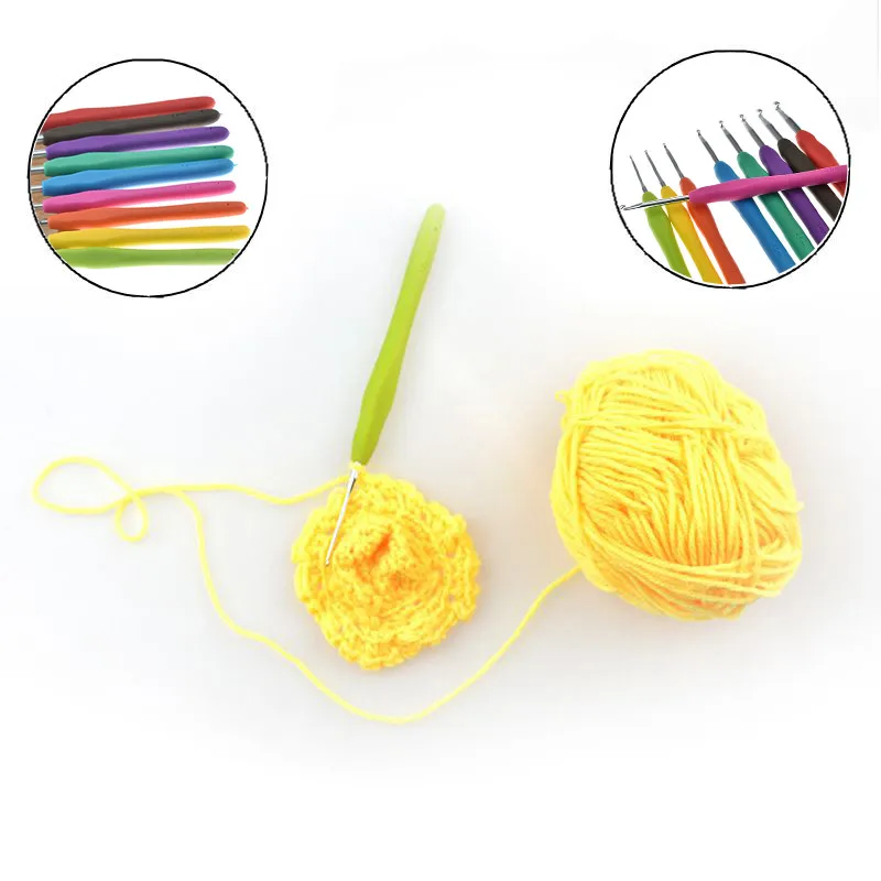 Koknit 9 Pcs Set 2.5-6.0 Millimetri di Alluminio Crochet Ganci Set Molle Del Silicone Impugnatura Ergonomica di Lavoro a Maglia Aghi per Telaio strumento Del Mestiere di Cucito