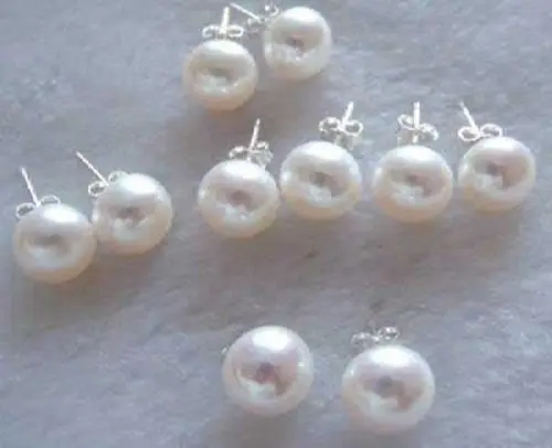 2014 new fashion free shipping charming 5Set 7-8MM White Akoya Cultured Pearl Earring AAA BV95