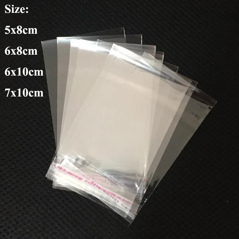 

1000pcs/lot 5*8 6*8 6*10 7*10cm Clear Transparent Self Adhesive Plastic OPP Bags Jewelry Pouches Party Seal Packaging Bags