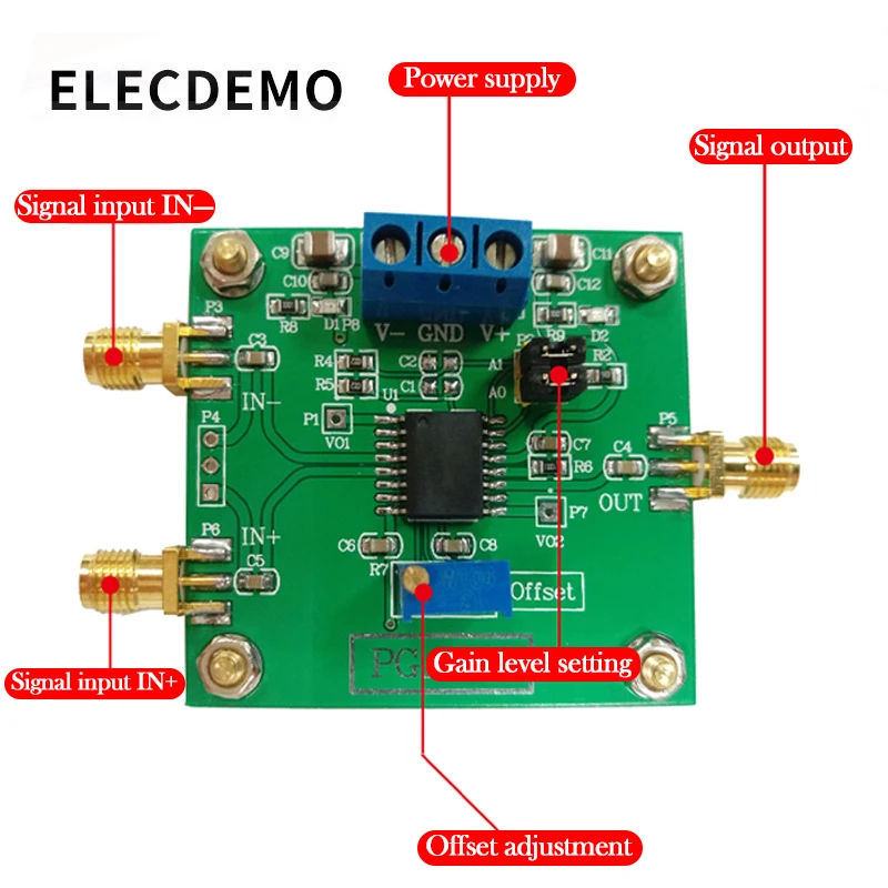 PGA205 Module Digital Mendapatkan Amplifier PGA204 Instrumentation Amplifier Bias Disesuaikan Rendah Offset