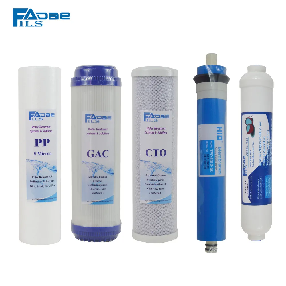 

Universal 5 Stage Reverse Osmosis System Replacement Filter kit 10in. PP/GAC/CTO/50G Membrane Elements/Inline Post Carbon Filter