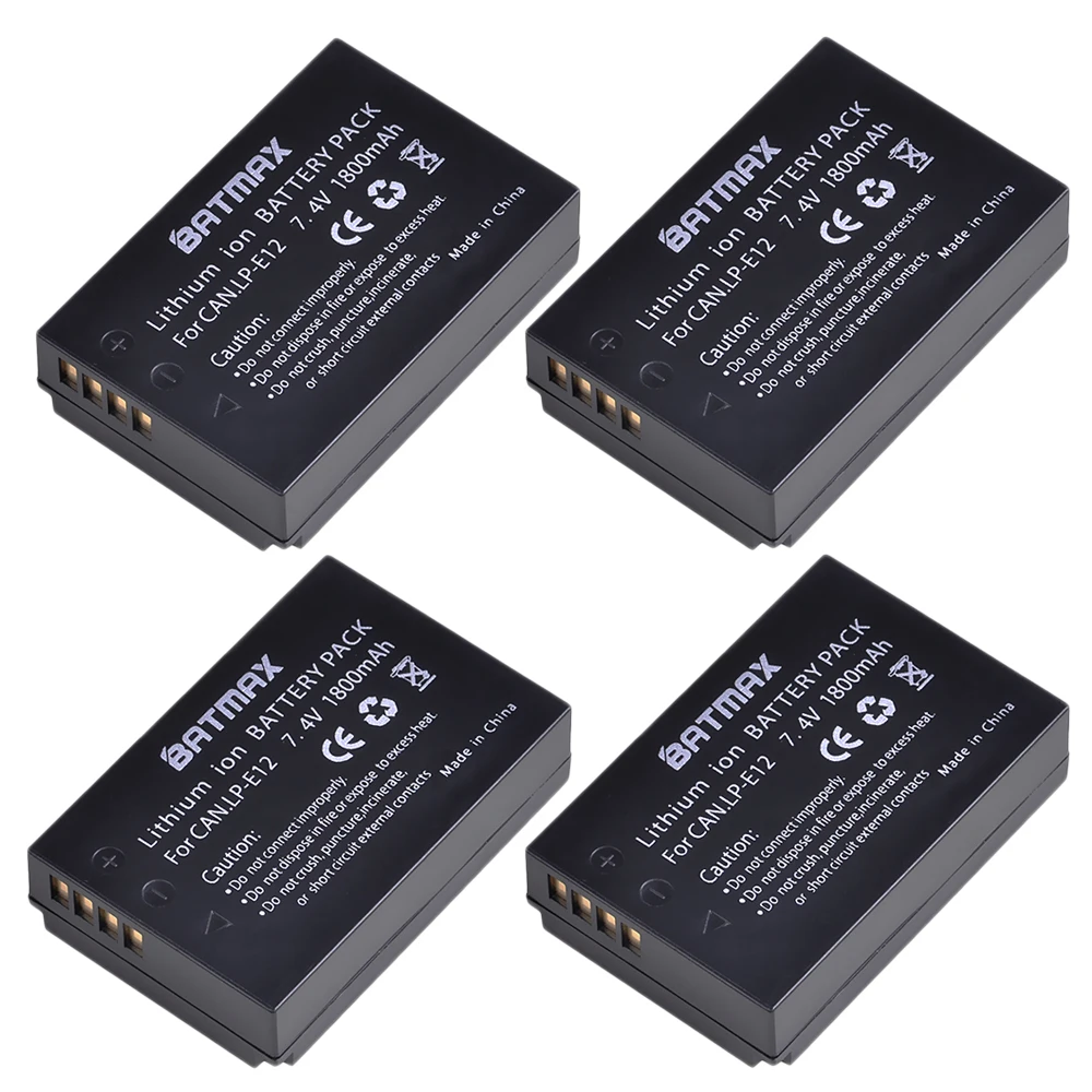 Batmax 4x 1800mAh LP-E12 LP E12 LPE12 Camera Battery for Canon EOS M100 M10 M50 M2 EOS Rebel SL1 EOS 100D Cameras