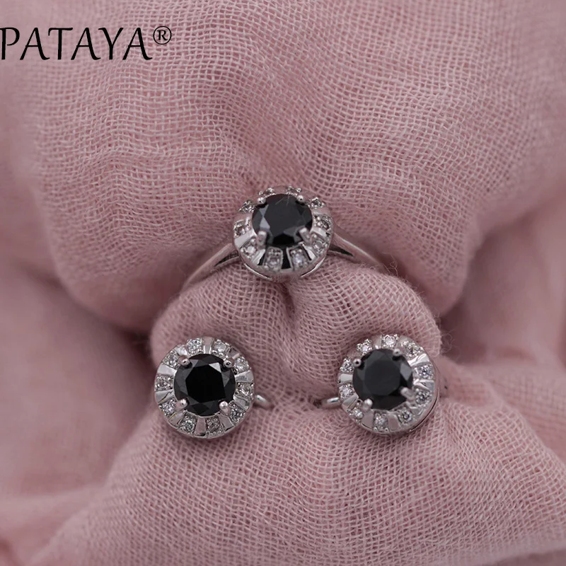 PATAYA New Arrivals Green Round Natural Zirconia Earrings Ring Sets Women Romantic Wedding Jewelry True White Gold Color Jewelry