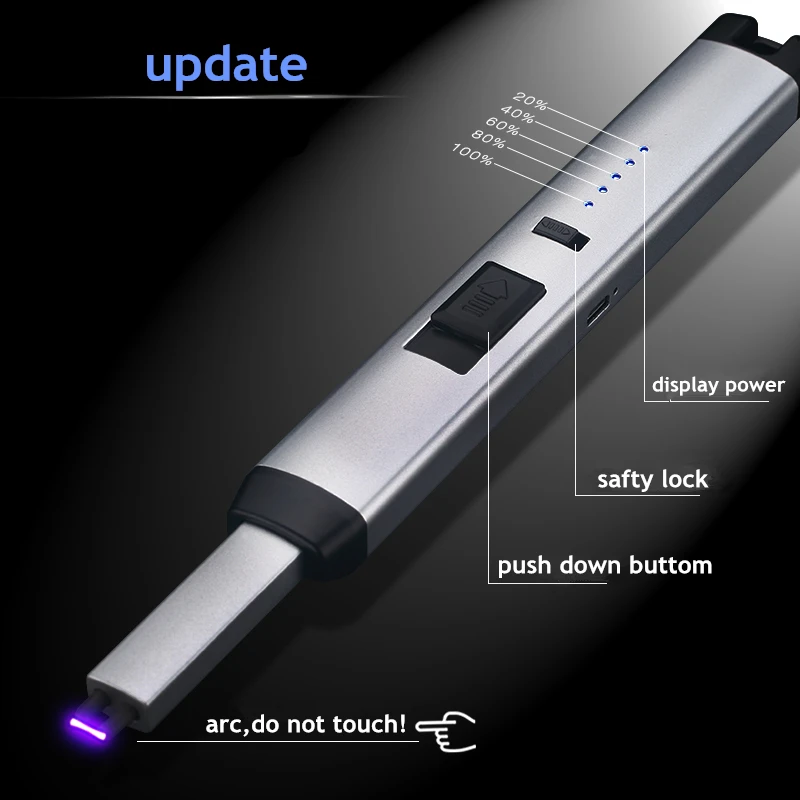 New Electric Arc Plasma Lighter with Safety Lock, USB Recharge, Kitchen BBQ Power Display