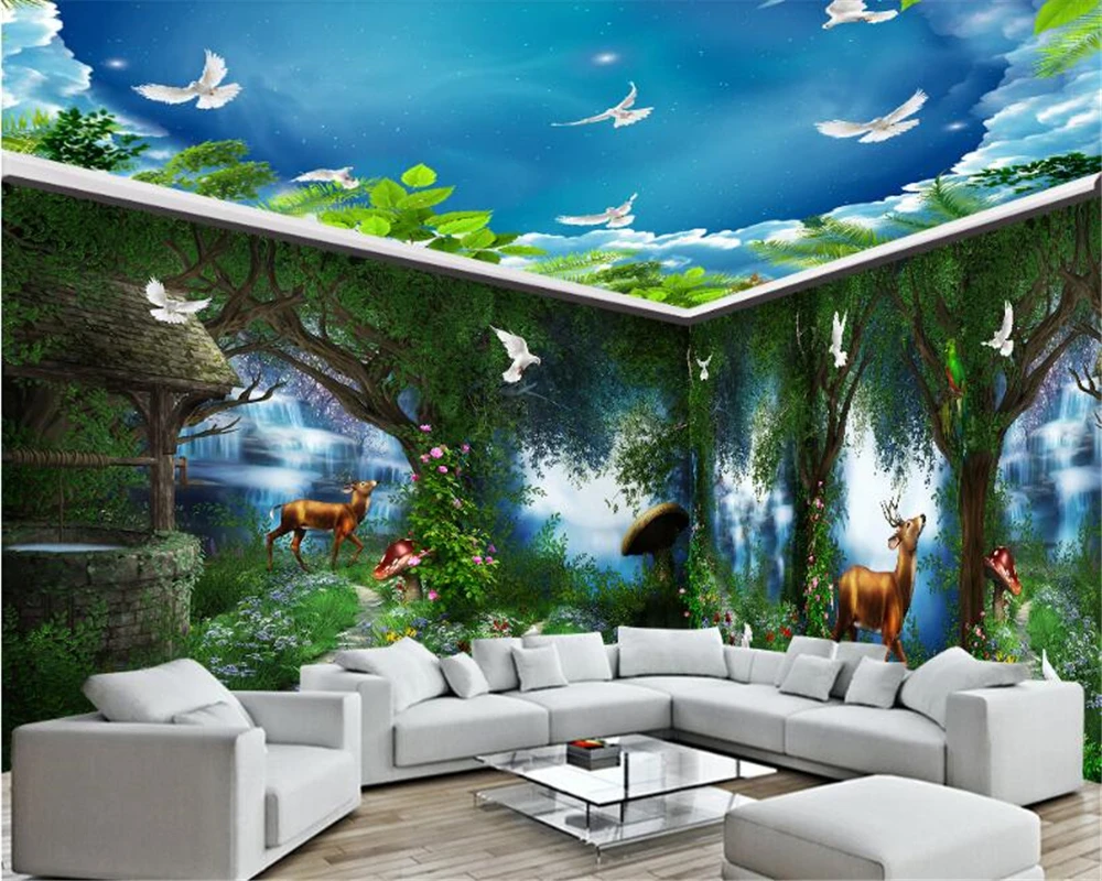 beibehang Large-scale wallpaper rural pasture fantasy fairy forest waterfall full house background wall painting papier peint