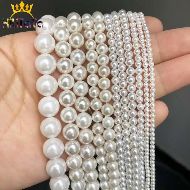 White Shell Pearl Beads For Jewelry Making DIY Round Loose Spacer Beads Bracelet Necklace Accessories 15'' 2/3/4/6/8mm