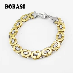 Length 21.5 cm Wide 11mm Fashion Men's Jewelry Stainless Steel Silver Color/Gold Byzantine Bracelet