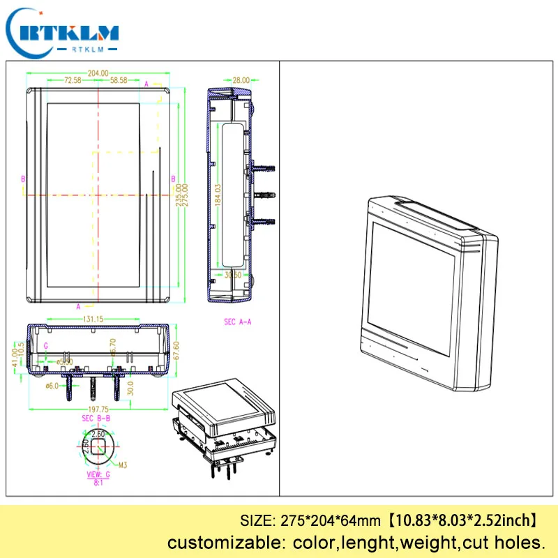 Carcaça de plástico para montagem de parede, caixa de plástico para eletrônicos, abs, projeto, diy, caixa de junção, invólucro de instrumento de plástico 275*204*64mm