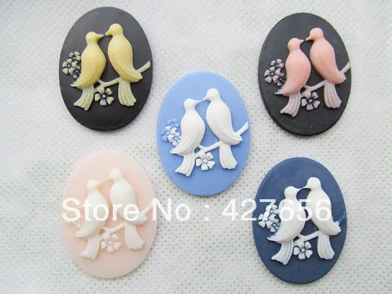 8pcs 30mmx40mm 5 Colors Oval Flatback Resin Caved Couple Birds Cameo Cabochon Charm Finding,fit Base Setting Tray,DIY Accessry