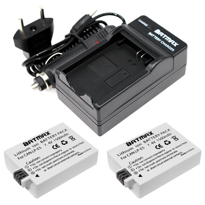 1500mAh LP-E5 LPE5 LP E5 LI-ION  Battery (2 pack) & Charger Kit for Canon EOS Rebel XS, Rebel T1i, Rebel XSi, 1000D, 500D, 450D