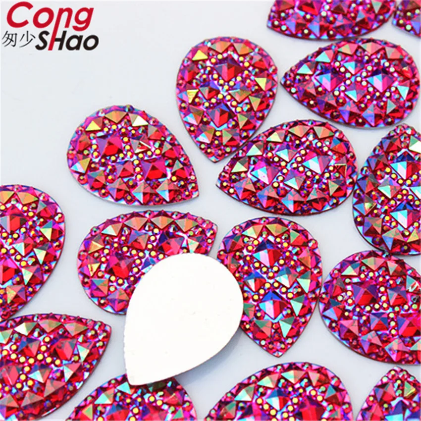 Cong Shao 80pcs 18*25mm AB Color Pear Shape Flatback Resin Rhinestone Stones Crystal For Clothes Craft Button Decoration CS652