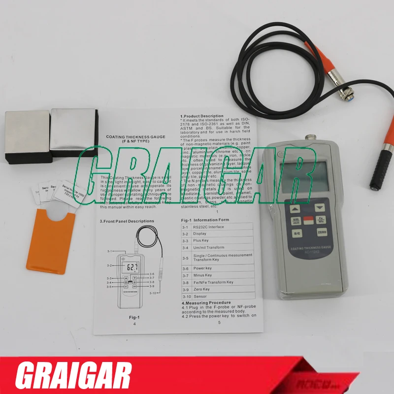 AC-112AS Aluminium / Chrome Coating Thickness Gauge Paint Thickness Meter Measuring Range 0~1250um