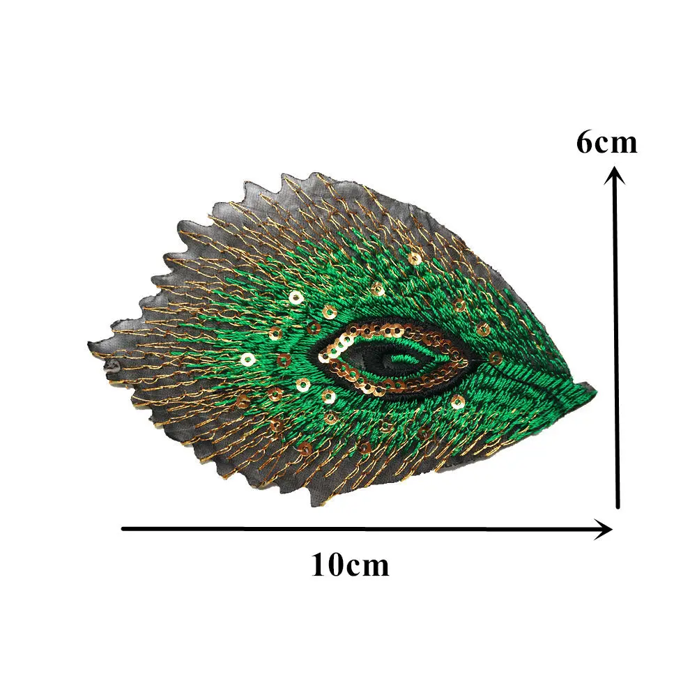 10PCS Green Peacock Feathers Phoenix Sequined Mesh Embroidered Sew Iron On Patches Badges For Dress DIY Appliques Decoration