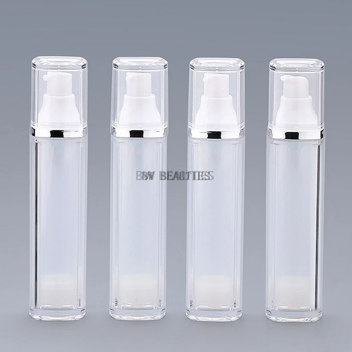 

300pcs/lot 30ml 50ml Empty Airless Pump Bottles Square Acrylic Portable Vacuum Cosmetic Treatment Lotion Cream Pump Bottle