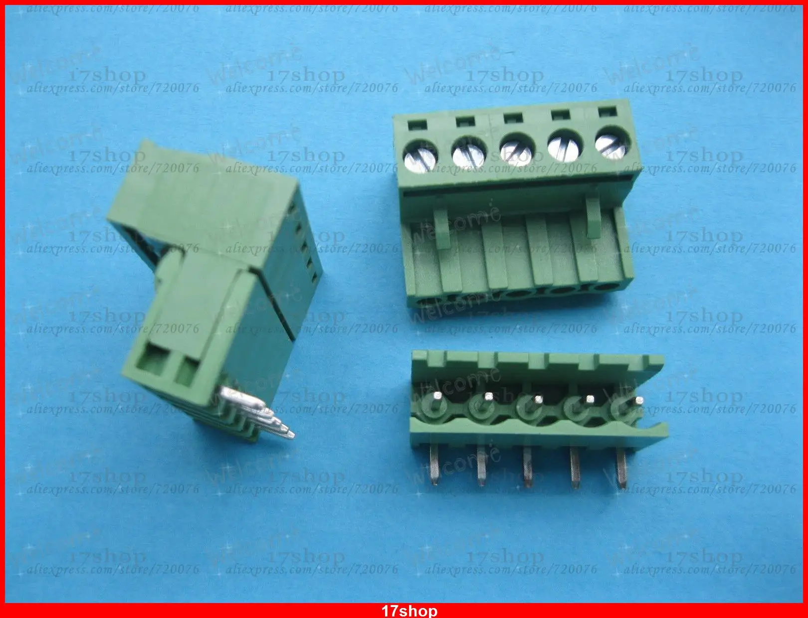 

100 pcs 5.08mm Angle 5 way/pin Screw Terminal Block Connector Pluggable Green