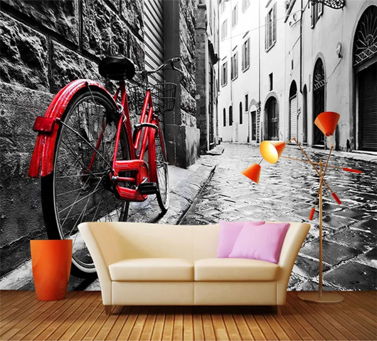 Custom 3D Wallpaper Retro Street View Bikes Black And White Photo Background Wall Decor Mural Wallpapers For Living Room Bedroom