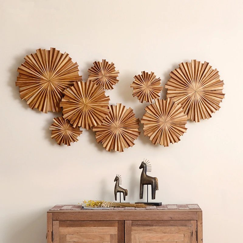 

Chinese Wood Sun Shape Wall Hanging Decoration Restaurant Porch Wall Mural Ornamnets Home Livingroom Wall Sticker Pendant Crafts