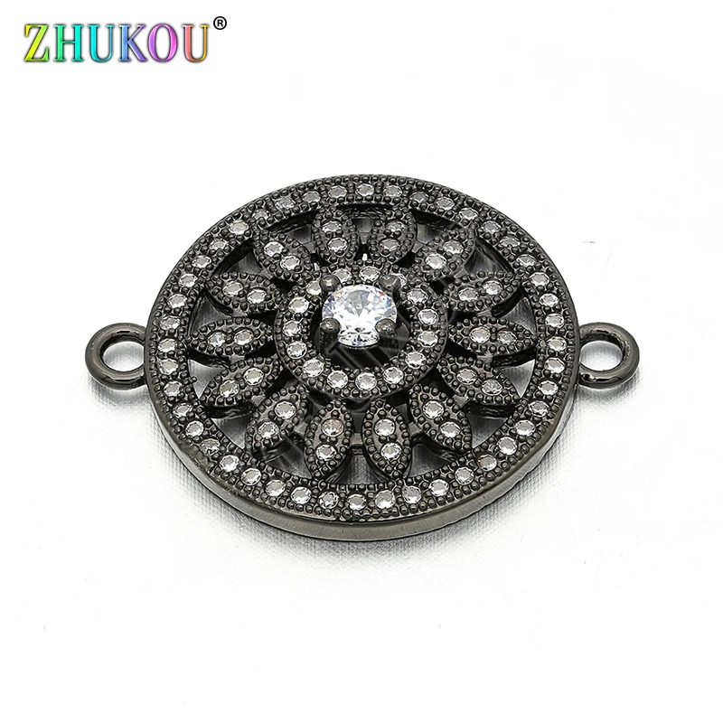 21mm  Brass Cubic Zirconia Flower Charms Connector for DIY Jewelry Bracelet Necklace Making, Model: VS10