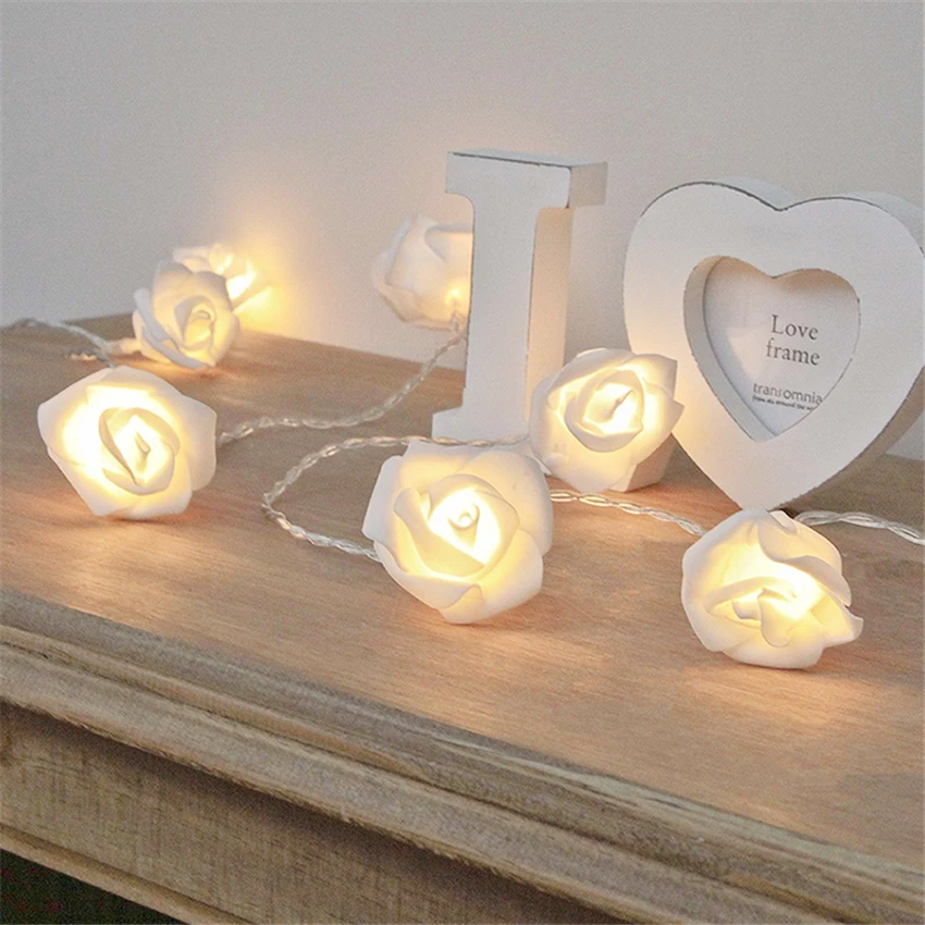 PE Rose Flowers Small Night Lights Bedroom Lantern Wedding Decoration Night Lamps Birthday Party Battery Light String Fixtures