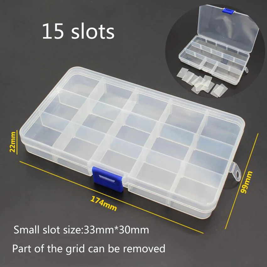 1PC New 15 Slots Cells Portable Jewelry Tool Box Container Ring Electronic Parts Screw Beads Component Storage Box