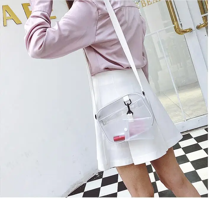 1 set = 2 pieces Matte jelly handbag 2022 new mini women shoulder Messenger bag transparent beach bag+ 1 small coin purse