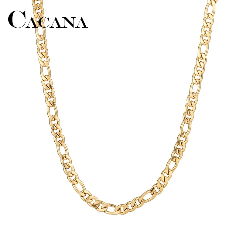 CACANA Stainless Steel Chain Necklaces For Man Women Gold Silver Color For Pendant Flat Donot Fade Jewelry N1910