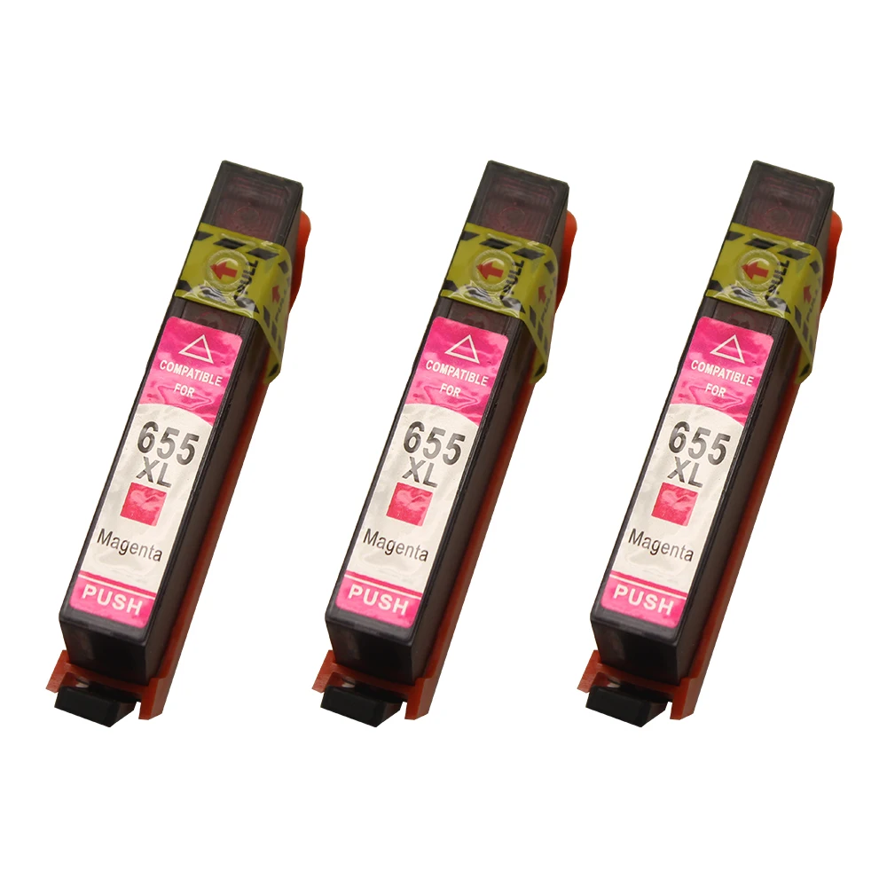 3xMagenta 655XL Chipped Ink Cartridge Replacement for Deskjet Ink Advantage 3525, 4615, 4625, 5525, 6525 e-All-in-One Printer