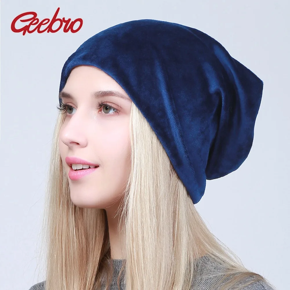 Geebro Spring Women's Plain Velour Beanies Hat Casual Warm Polyester Slouchy Beanie Hats For Women bonnet Skullies Gorra Cap