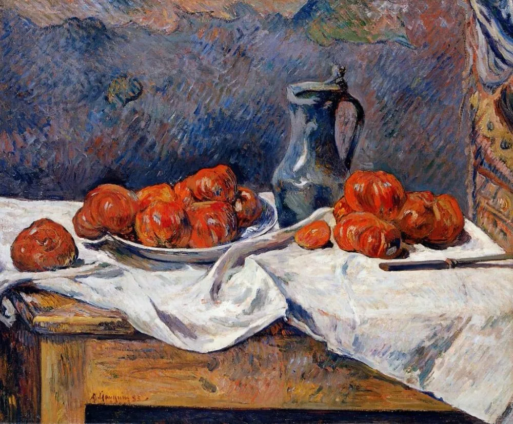 

High quality Oil painting Canvas Reproductions Tomatoes and a pewter tankard on a table (1883) by Paul Gauguin hand painted