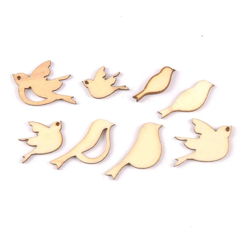 50Pcs/set Wood Handicraft mixed Bird DIY Wooden Crafts Scrapbookings Accessories Embellishment Home decorations 10-20mm MT1926