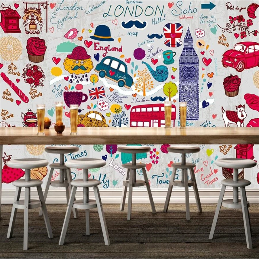 

Custom wallpaper 3d murals London style romantic cute cartoon background wall living room bedroom children's room 3d wallpaper